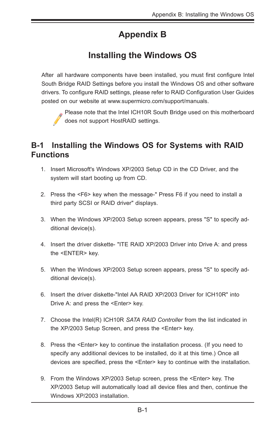 Appendix b installing the windows os | SUPER MICRO Computer X8STE User Manual | Page 97 / 103