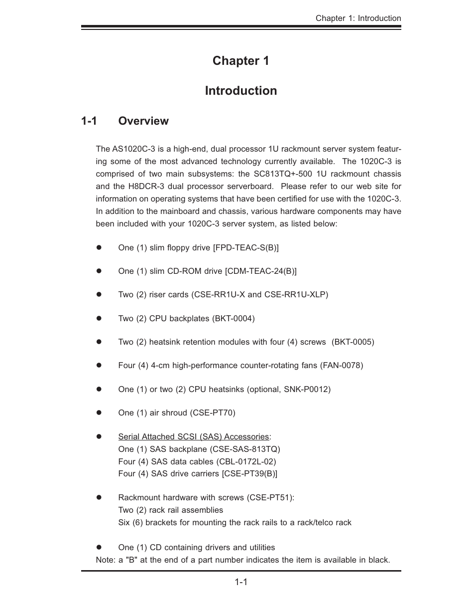 Chapter 1 introduction, 1 overview | SUPER MICRO Computer Dual Processor AS 1020C-3 User Manual | Page 11 / 106