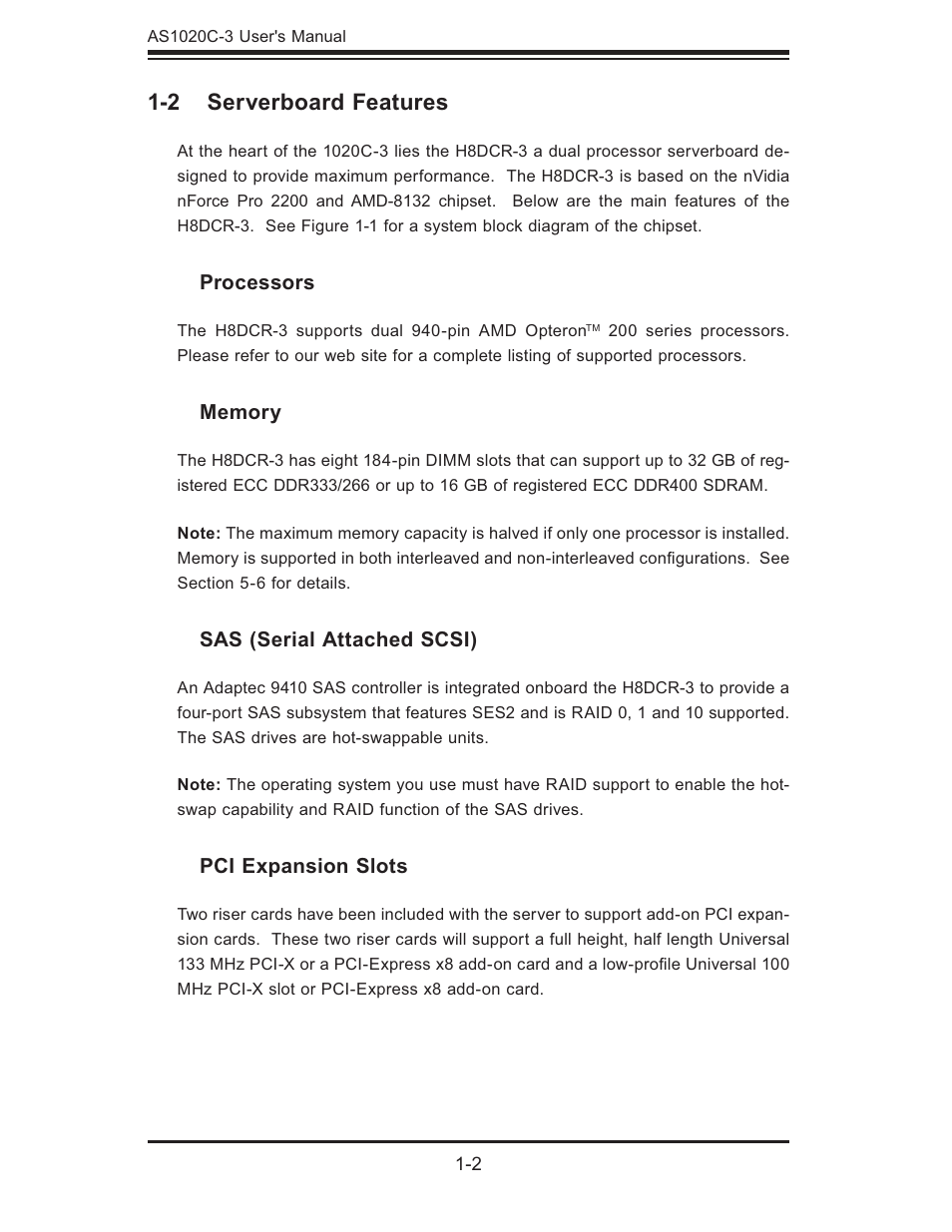 2 serverboard features | SUPER MICRO Computer Dual Processor AS 1020C-3 User Manual | Page 12 / 106