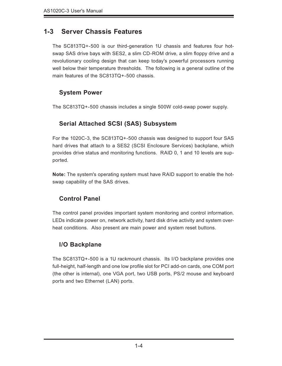 3 server chassis features | SUPER MICRO Computer Dual Processor AS 1020C-3 User Manual | Page 14 / 106