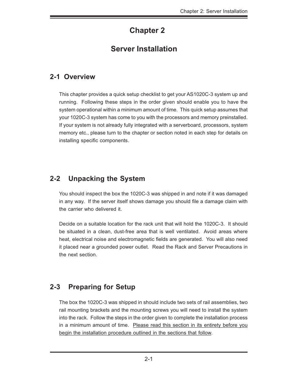 Chapter 2 server installation | SUPER MICRO Computer Dual Processor AS 1020C-3 User Manual | Page 17 / 106