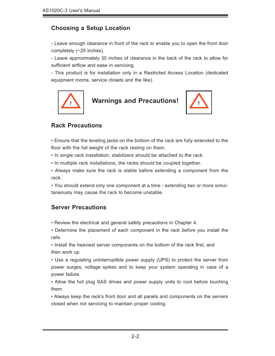 Warnings and precautions | SUPER MICRO Computer Dual Processor AS 1020C-3 User Manual | Page 18 / 106