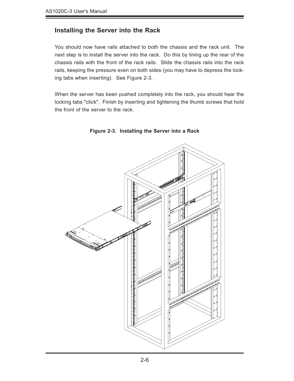 Installing the server into the rack | SUPER MICRO Computer Dual Processor AS 1020C-3 User Manual | Page 22 / 106