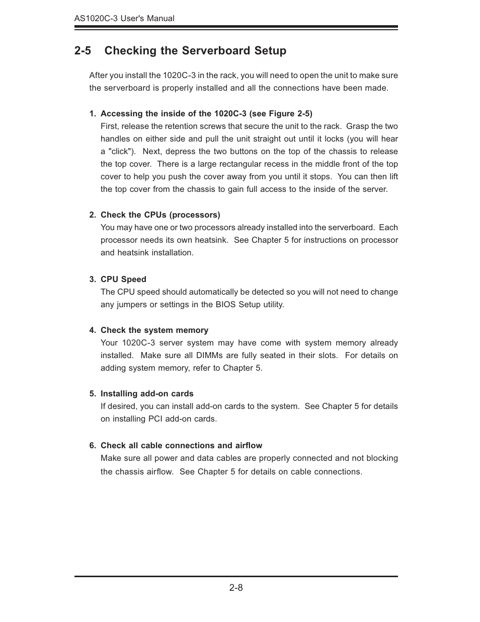 5 checking the serverboard setup | SUPER MICRO Computer Dual Processor AS 1020C-3 User Manual | Page 24 / 106