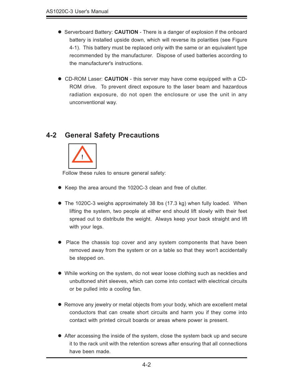 2 general safety precautions | SUPER MICRO Computer Dual Processor AS 1020C-3 User Manual | Page 32 / 106