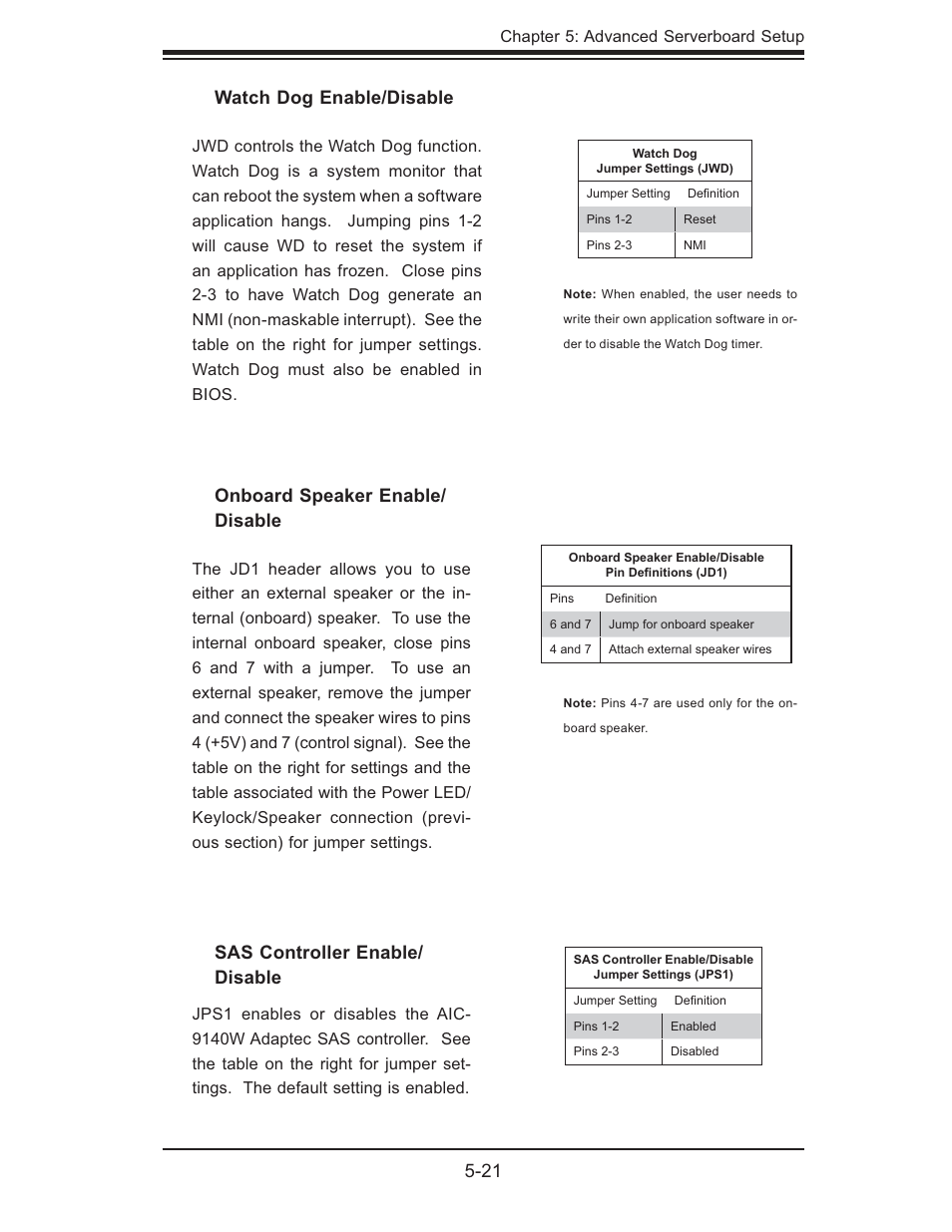 21 watch dog enable/disable, Onboard speaker enable/ disable, Sas controller enable/ disable | SUPER MICRO Computer Dual Processor AS 1020C-3 User Manual | Page 55 / 106