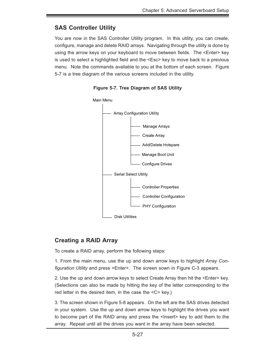 Sas controller utility, Creating a raid array | SUPER MICRO Computer Dual Processor AS 1020C-3 User Manual | Page 61 / 106