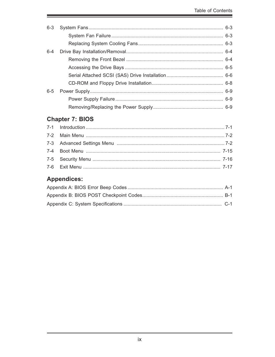 Chapter 7: bios, Appendices | SUPER MICRO Computer Dual Processor AS 1020C-3 User Manual | Page 9 / 106