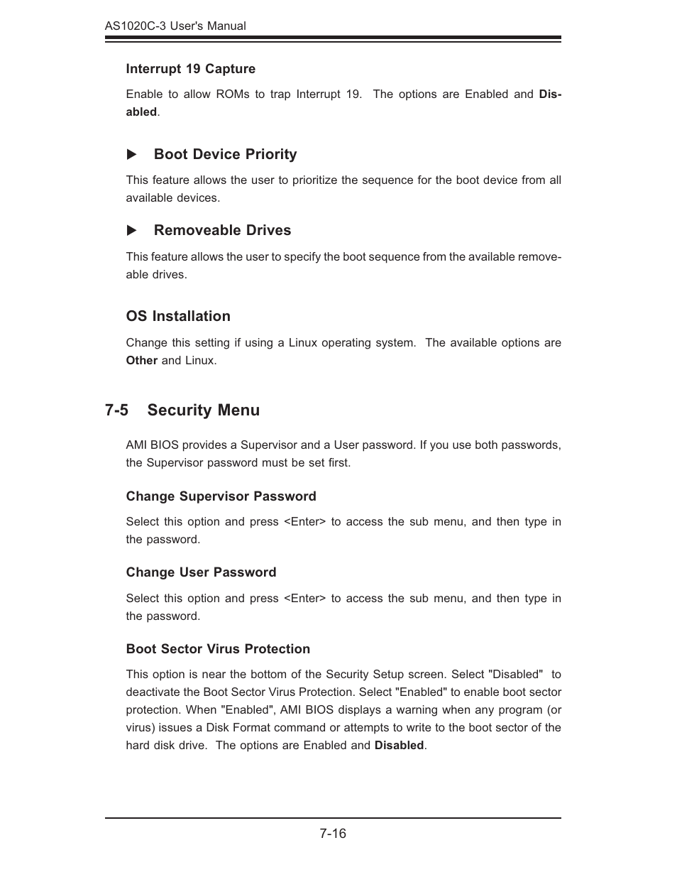 5 security menu | SUPER MICRO Computer Dual Processor AS 1020C-3 User Manual | Page 90 / 106