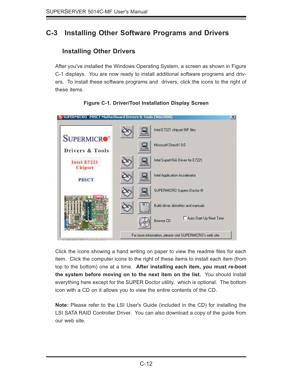 C-3 installing other software programs and drivers | SUPER MICRO Computer 5014C-MF User Manual | Page 106 / 112