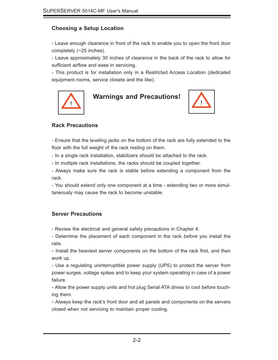 Warnings and precautions | SUPER MICRO Computer 5014C-MF User Manual | Page 20 / 112
