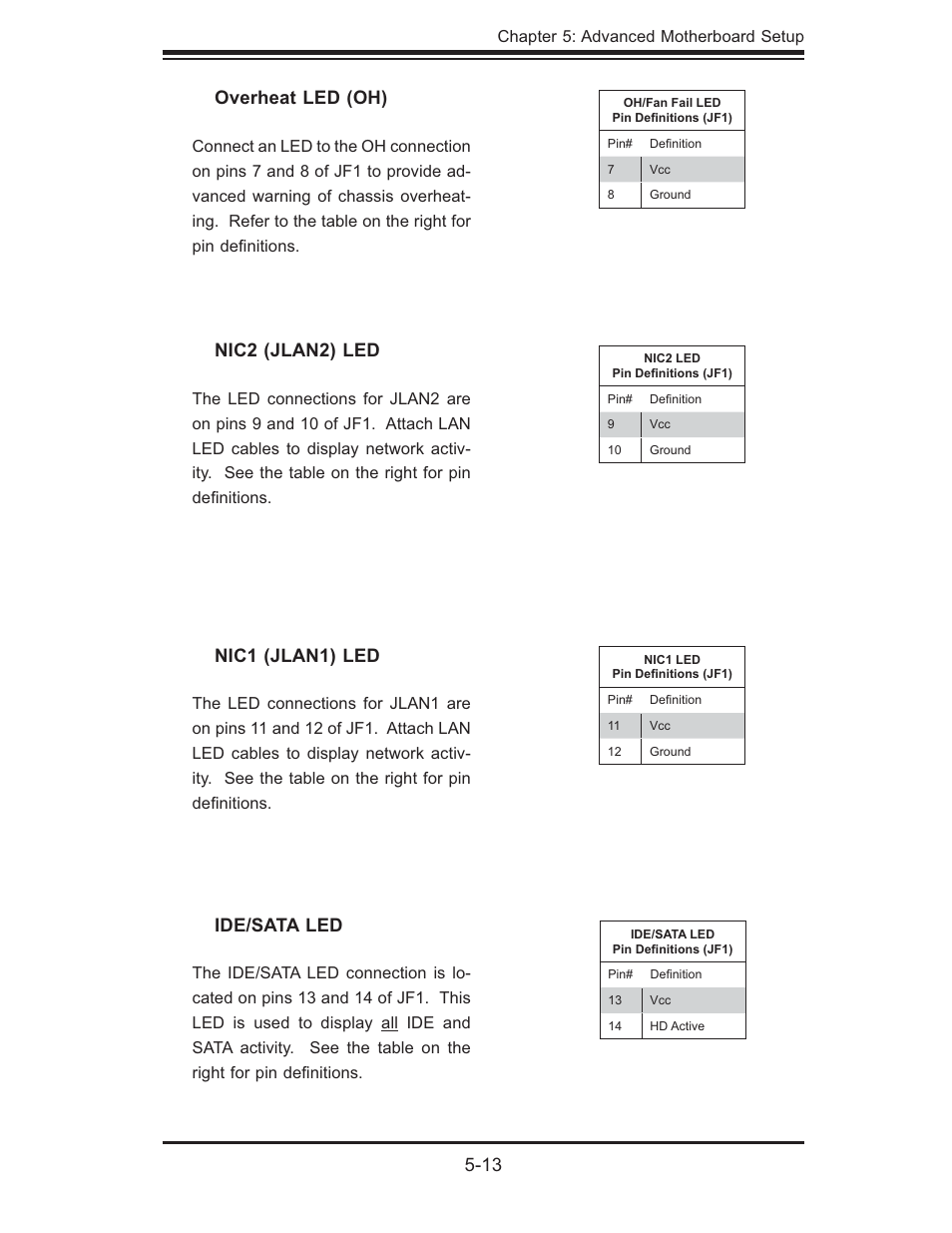 13 overheat led (oh), Nic2 (jlan2) led, Ide/sata led | Nic1 (jlan1) led | SUPER MICRO Computer 5014C-MF User Manual | Page 51 / 112