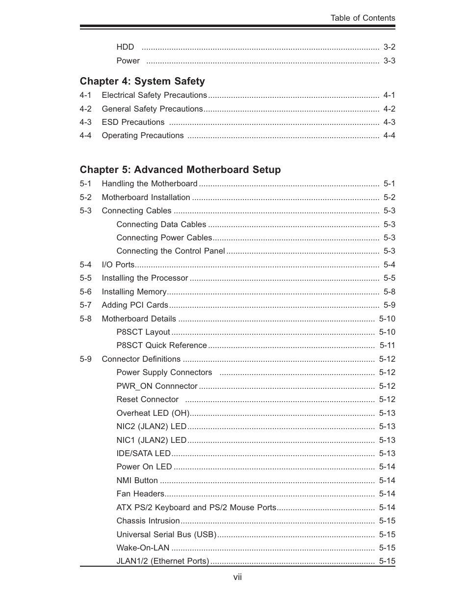 Chapter 4: system safety, Chapter 5: advanced motherboard setup | SUPER MICRO Computer 5014C-MF User Manual | Page 7 / 112