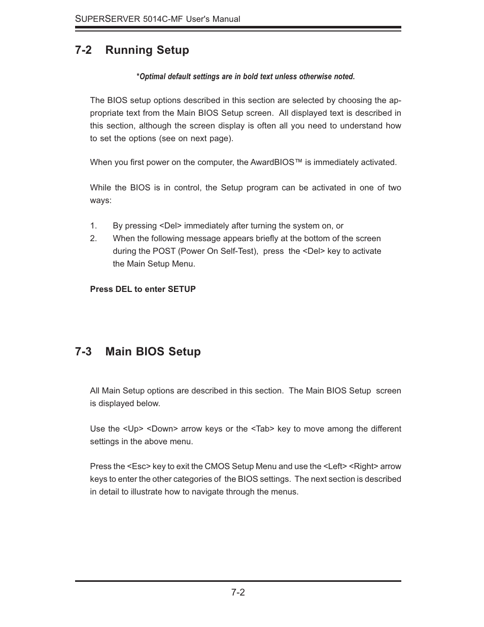 2 running setup, 3 main bios setup | SUPER MICRO Computer 5014C-MF User Manual | Page 70 / 112