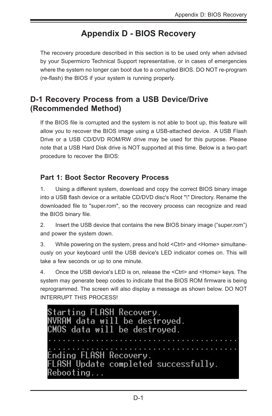 Appendix d - bios recovery | SUPER MICRO Computer X8STI-3F User Manual | Page 107 / 109