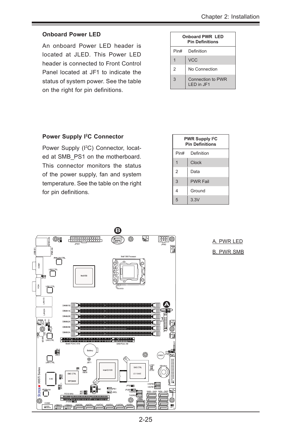 Chapter 2: installation, Power supply i, C connector power supply (i | SUPER MICRO Computer X8STI-3F User Manual | Page 49 / 109