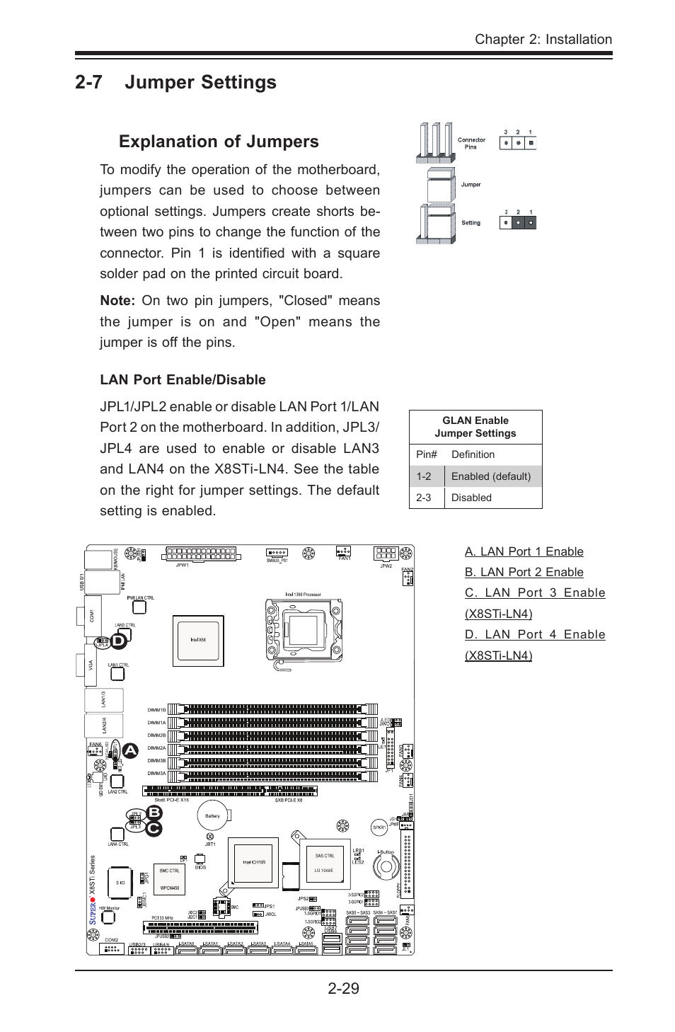 7 jumper settings, Explanation of jumpers | SUPER MICRO Computer X8STI-3F User Manual | Page 53 / 109