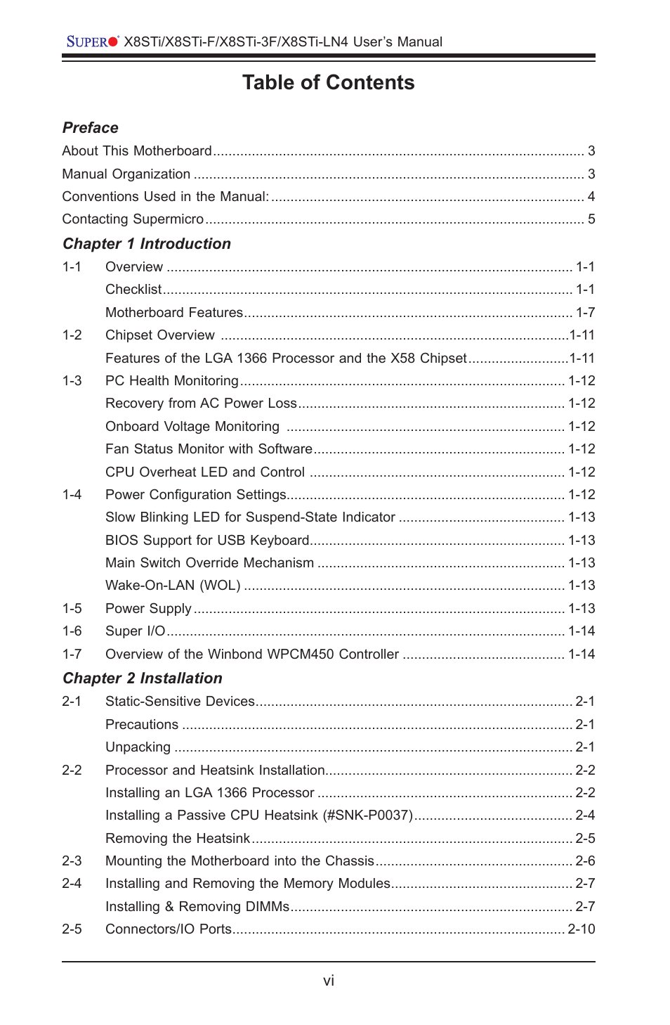 SUPER MICRO Computer X8STI-3F User Manual | Page 6 / 109