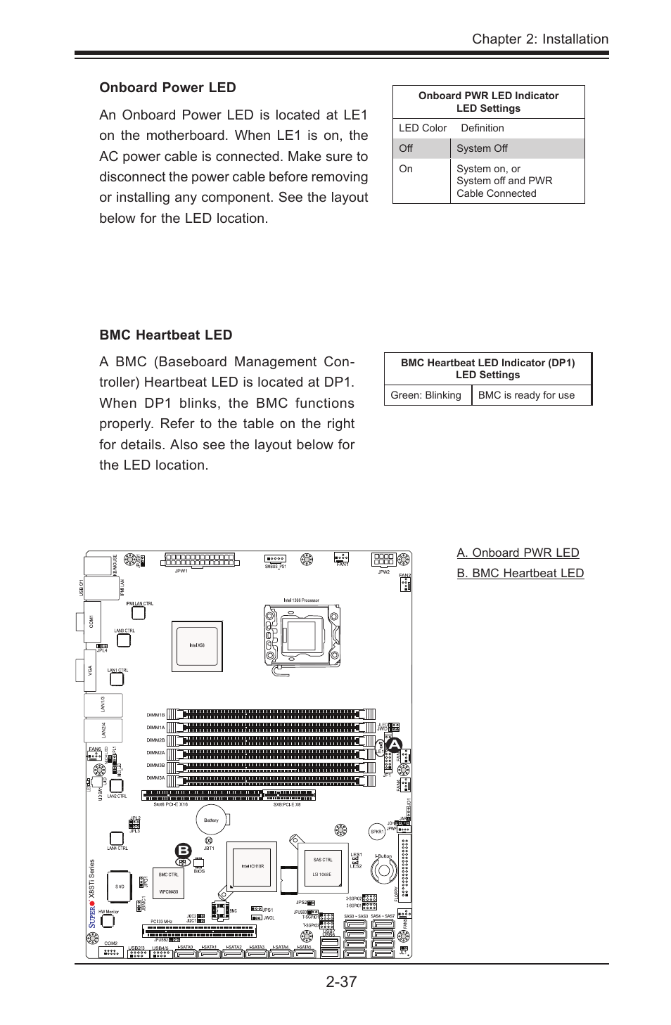 Chapter 2: installation, Onboard power led | SUPER MICRO Computer X8STI-3F User Manual | Page 61 / 109