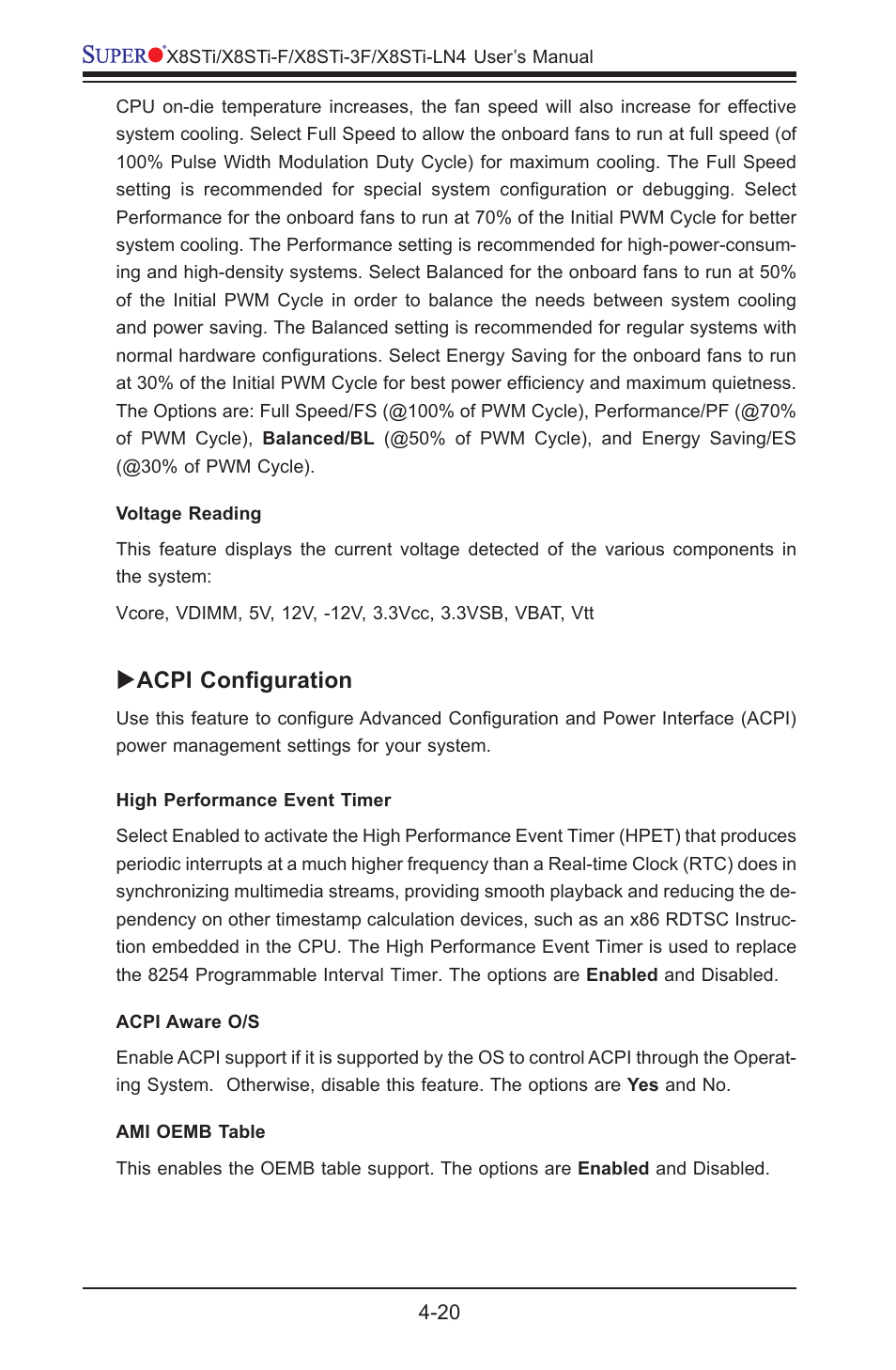 Acpi configuration | SUPER MICRO Computer X8STI-3F User Manual | Page 90 / 109