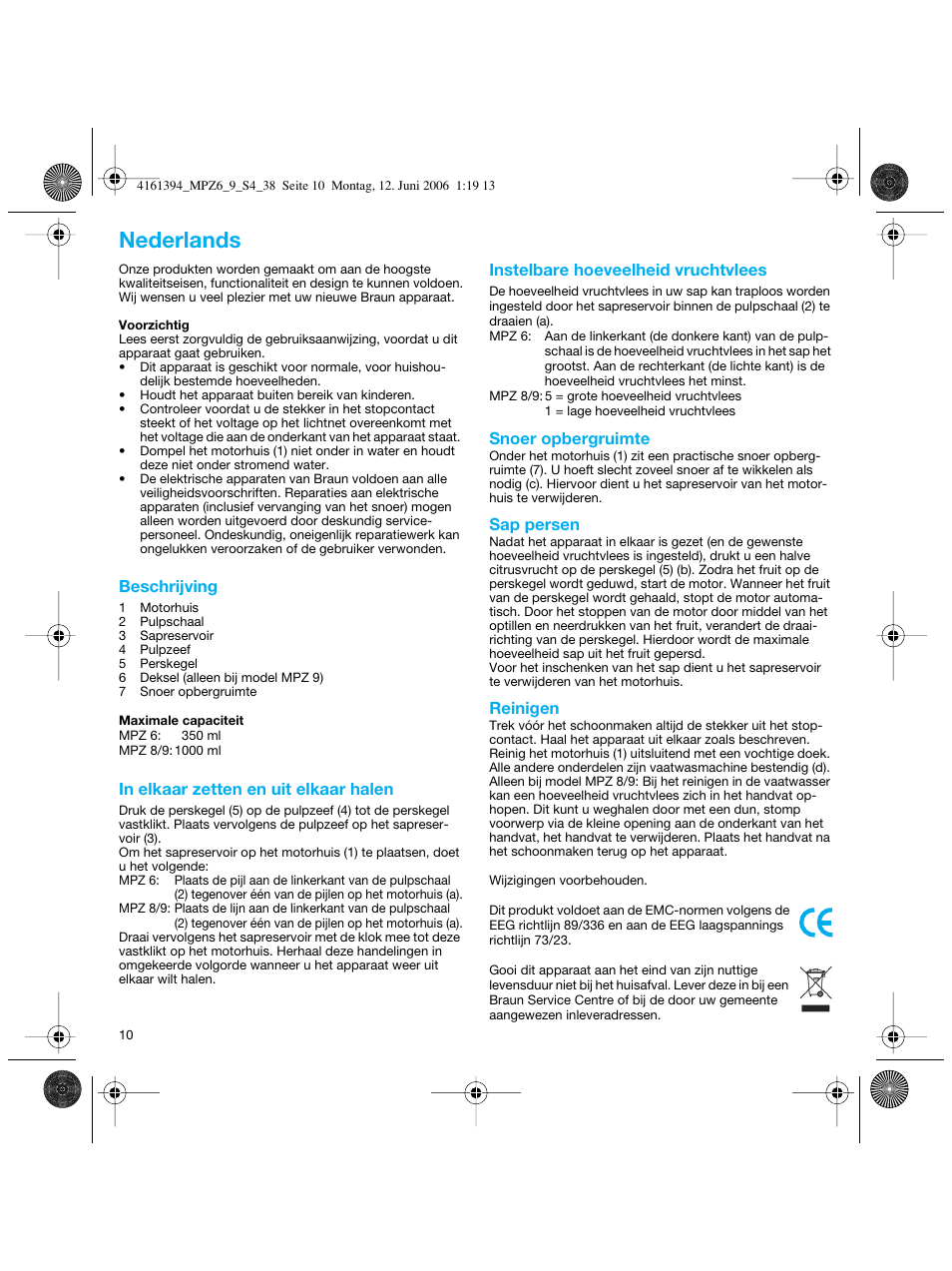 Nederlands | Braun MPZ 8 User Manual | Page 10 / 35