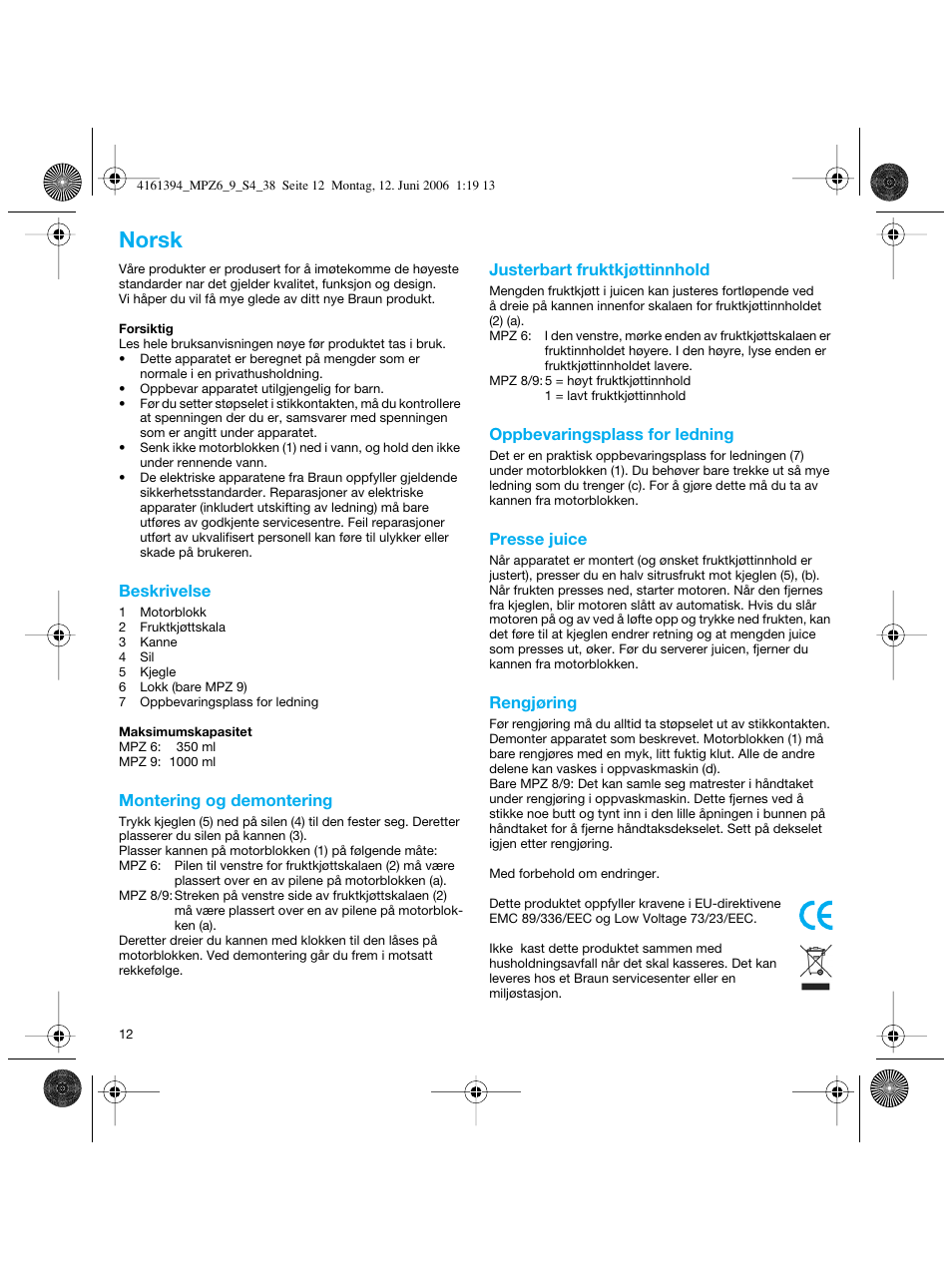 Norsk | Braun MPZ 8 User Manual | Page 12 / 35