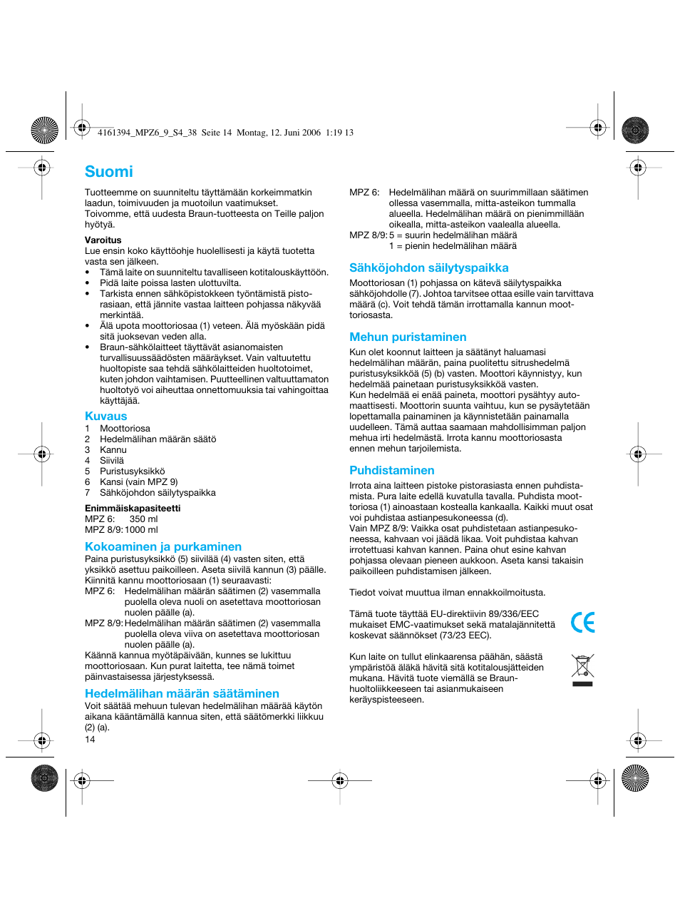 Suomi | Braun MPZ 8 User Manual | Page 14 / 35