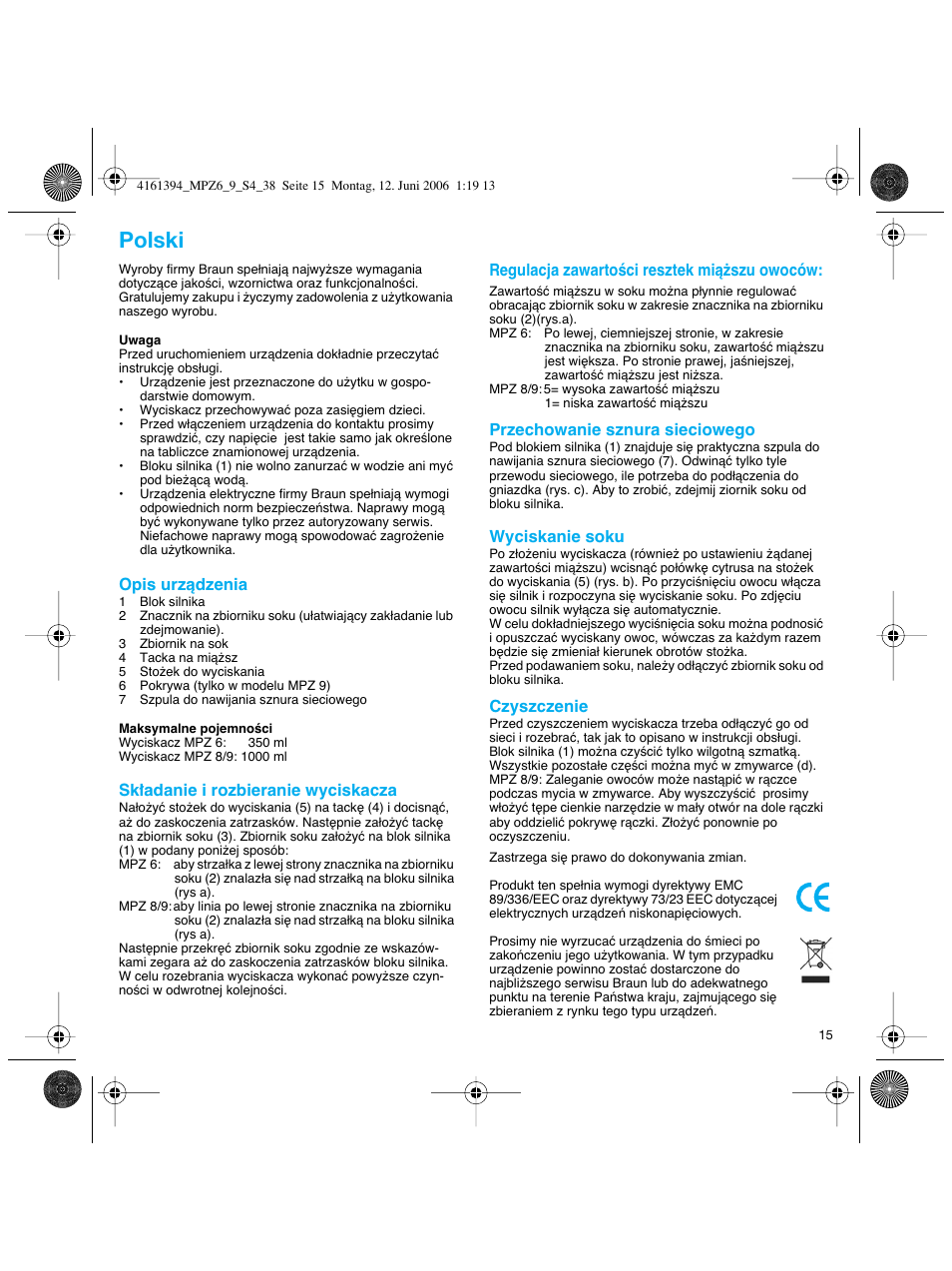 Polski | Braun MPZ 8 User Manual | Page 15 / 35