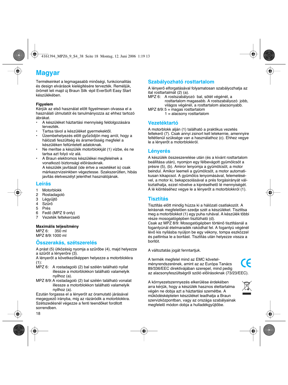 Magyar | Braun MPZ 8 User Manual | Page 18 / 35