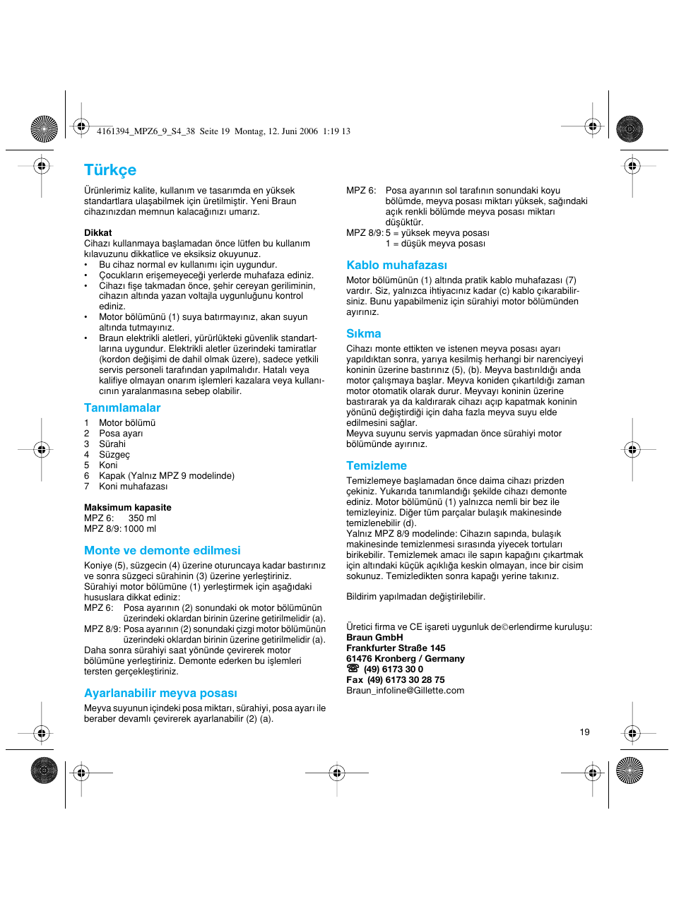 Türkçe | Braun MPZ 8 User Manual | Page 19 / 35