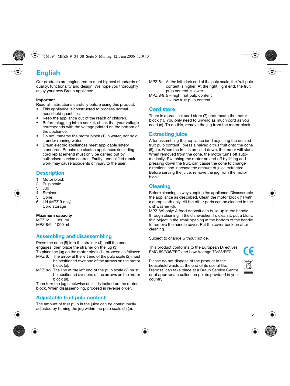 English | Braun MPZ 8 User Manual | Page 5 / 35