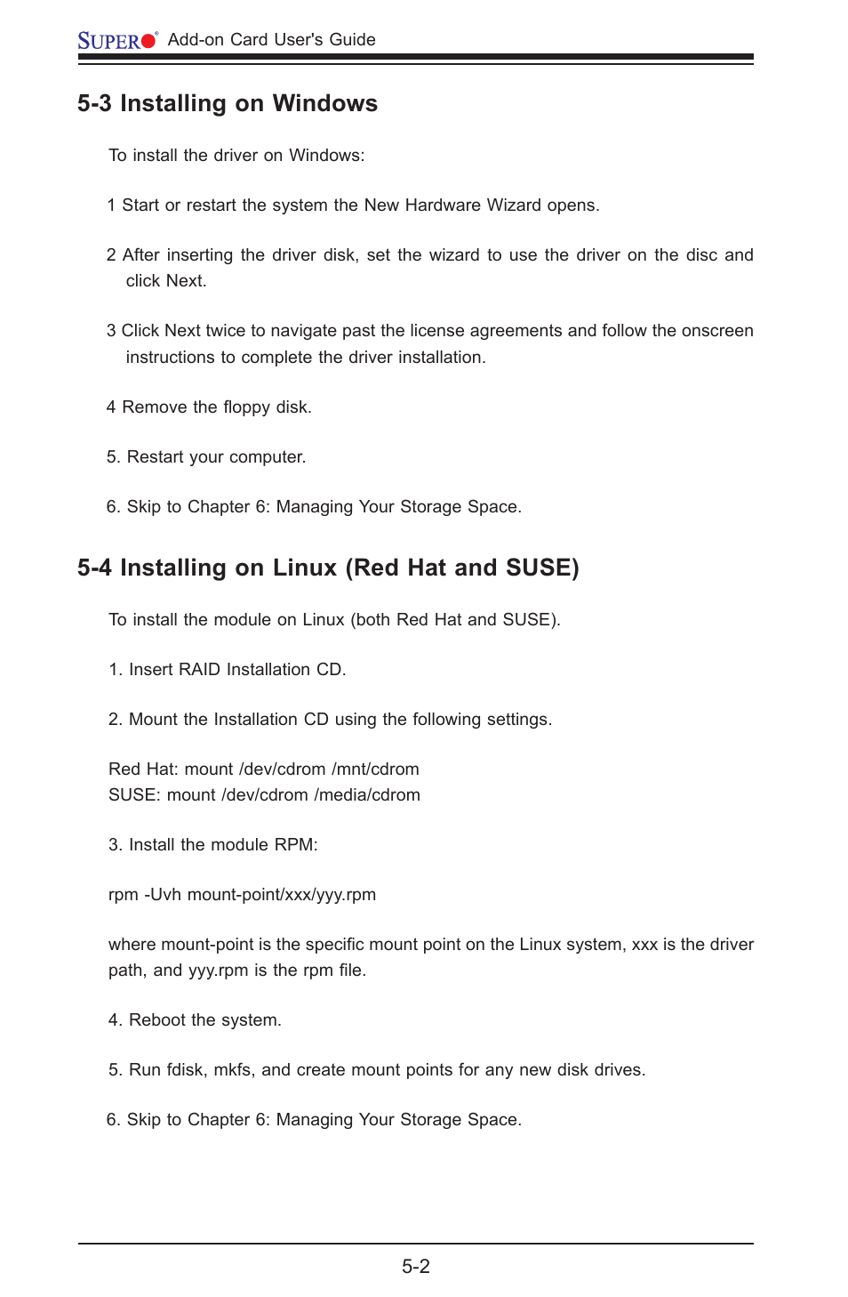 3 installing on windows, 4 installing on linux (red hat and suse) | SUPER MICRO Computer AOC-USAS-S4I User Manual | Page 22 / 26