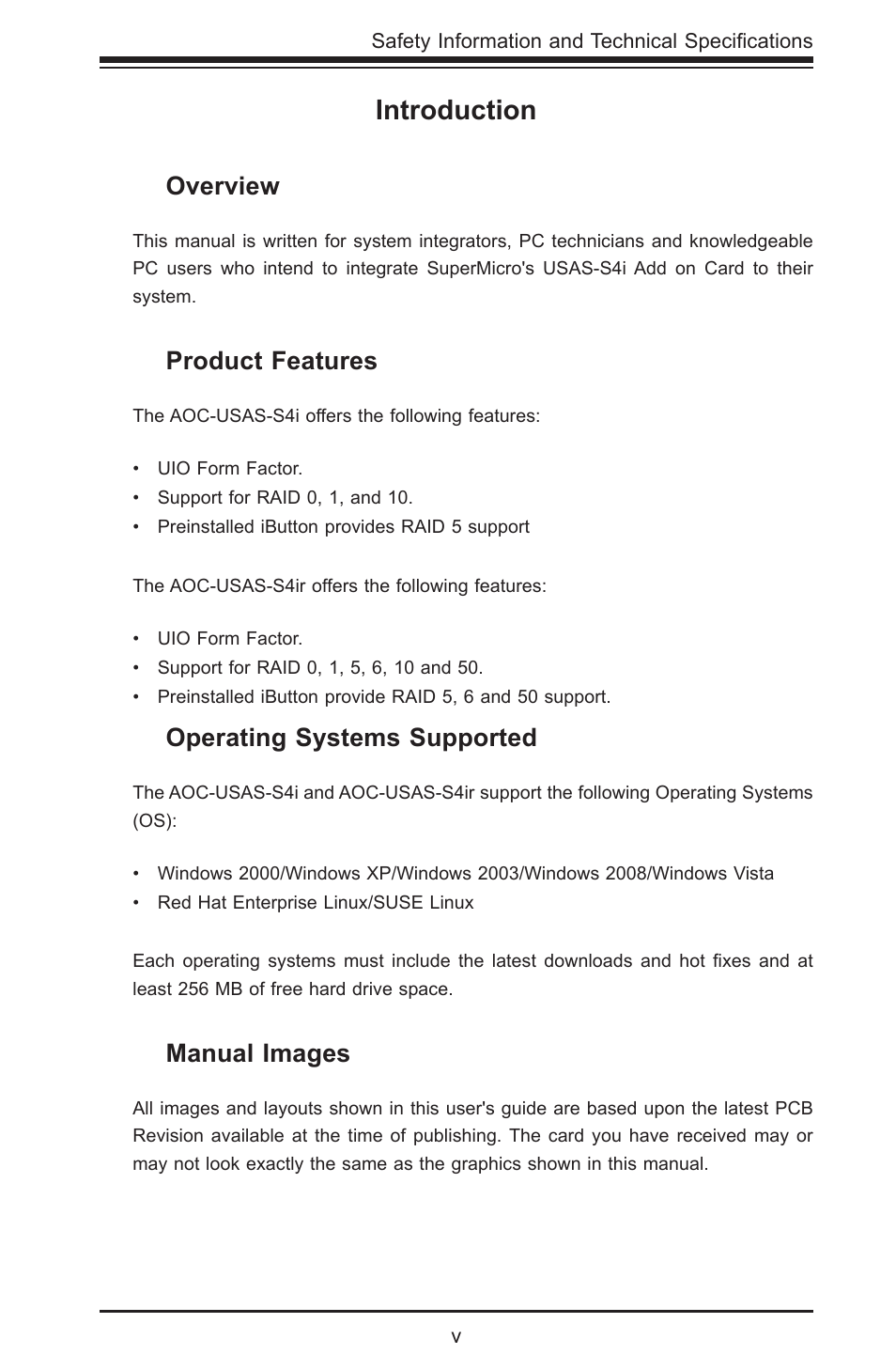 Introduction | SUPER MICRO Computer AOC-USAS-S4I User Manual | Page 5 / 26