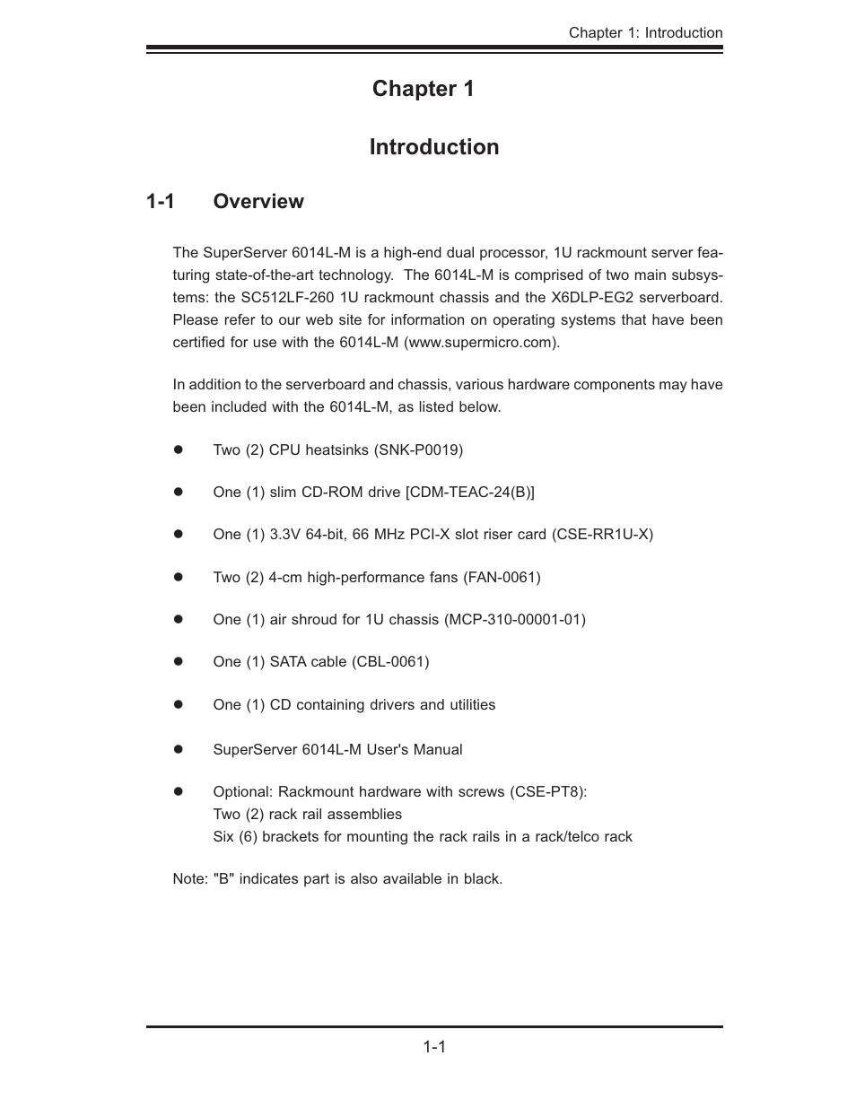 Chapter 1 introduction | SUPER MICRO Computer SUPERSERVER 6014L-M User Manual | Page 11 / 120