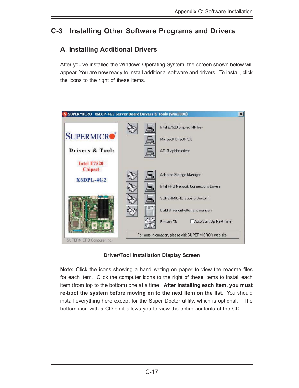 C-3 installing other software programs and drivers | SUPER MICRO Computer SUPERSERVER 6014L-M User Manual | Page 115 / 120