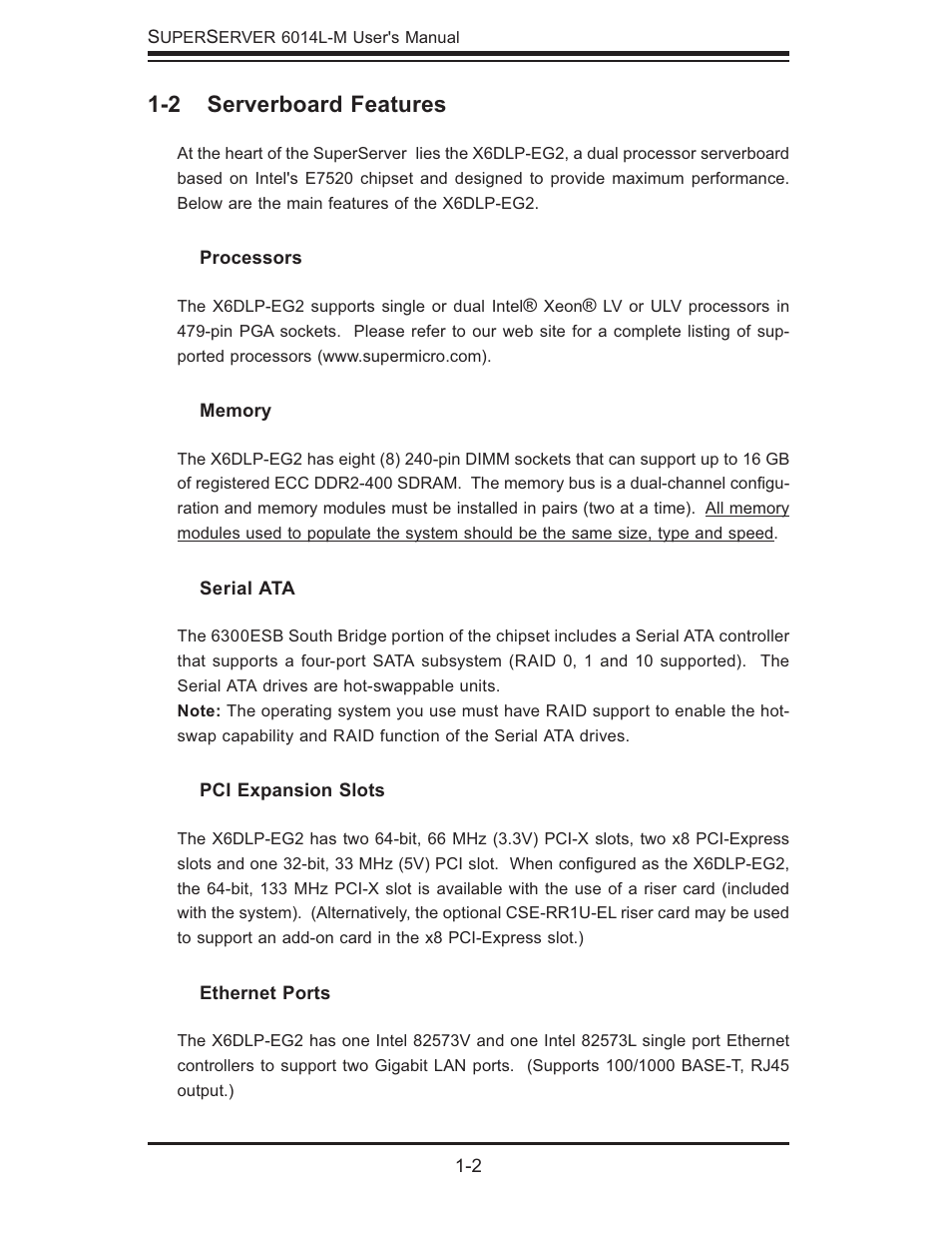 2 serverboard features | SUPER MICRO Computer SUPERSERVER 6014L-M User Manual | Page 12 / 120