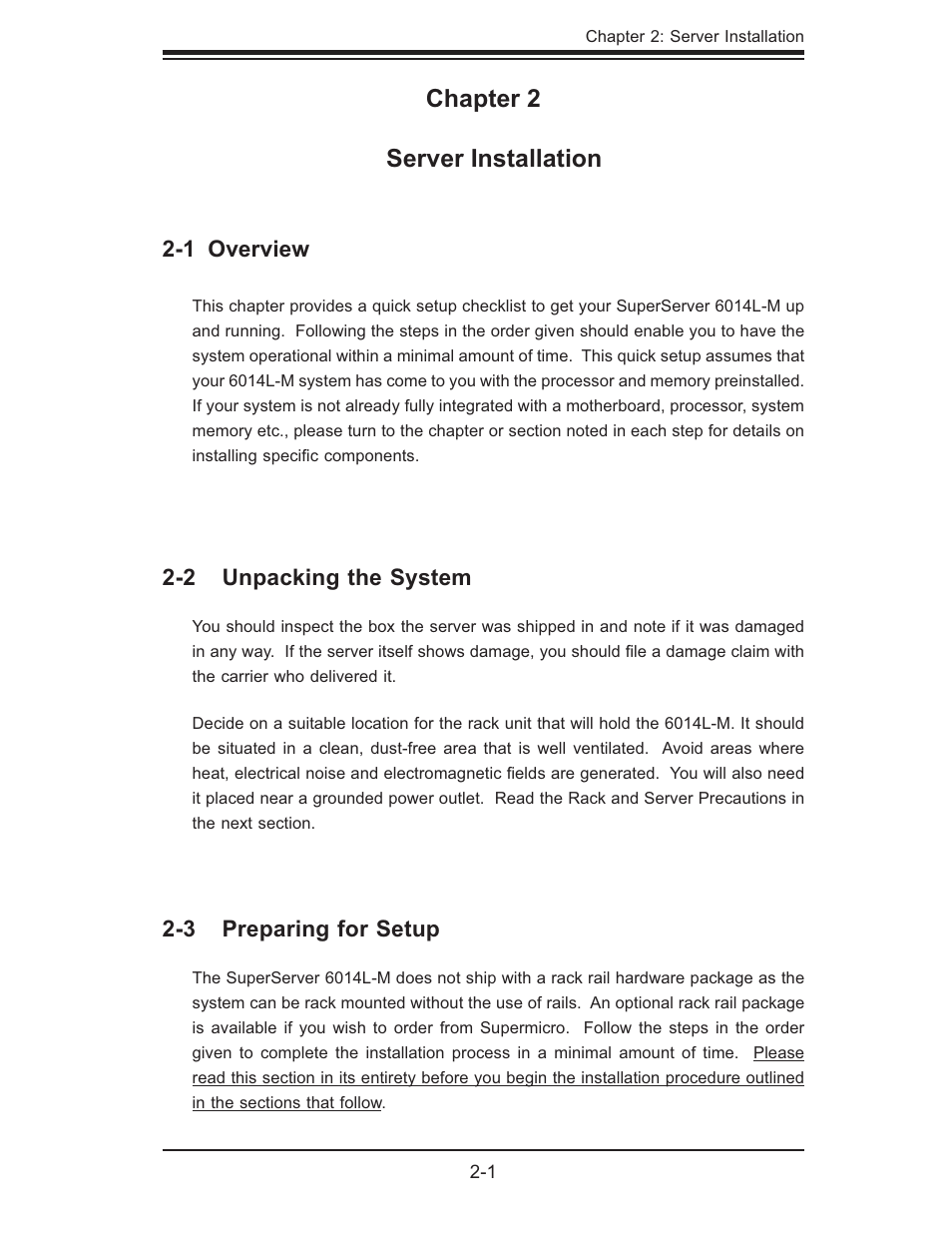 Chapter 2 server installation | SUPER MICRO Computer SUPERSERVER 6014L-M User Manual | Page 17 / 120