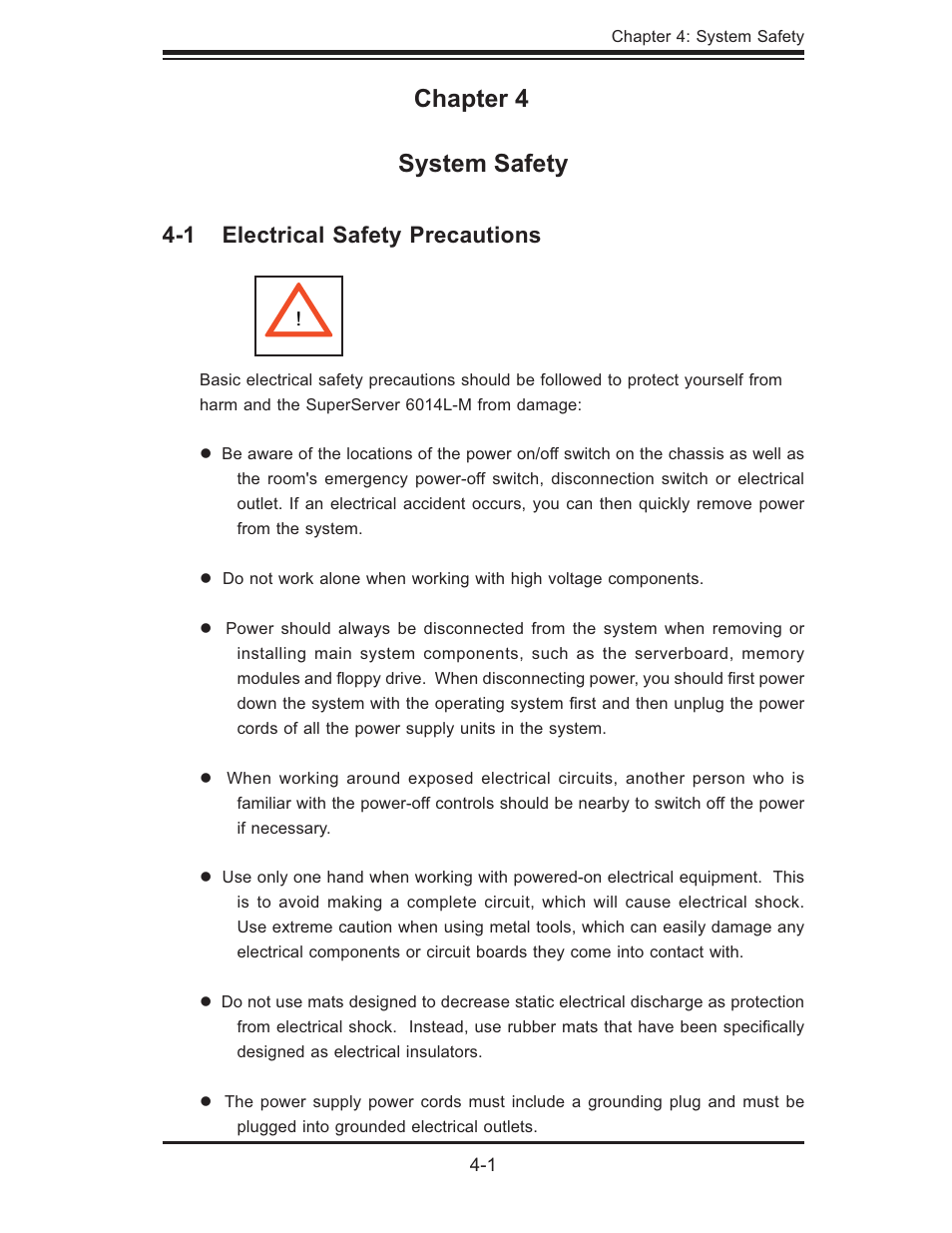 Chapter 4 system safety | SUPER MICRO Computer SUPERSERVER 6014L-M User Manual | Page 33 / 120