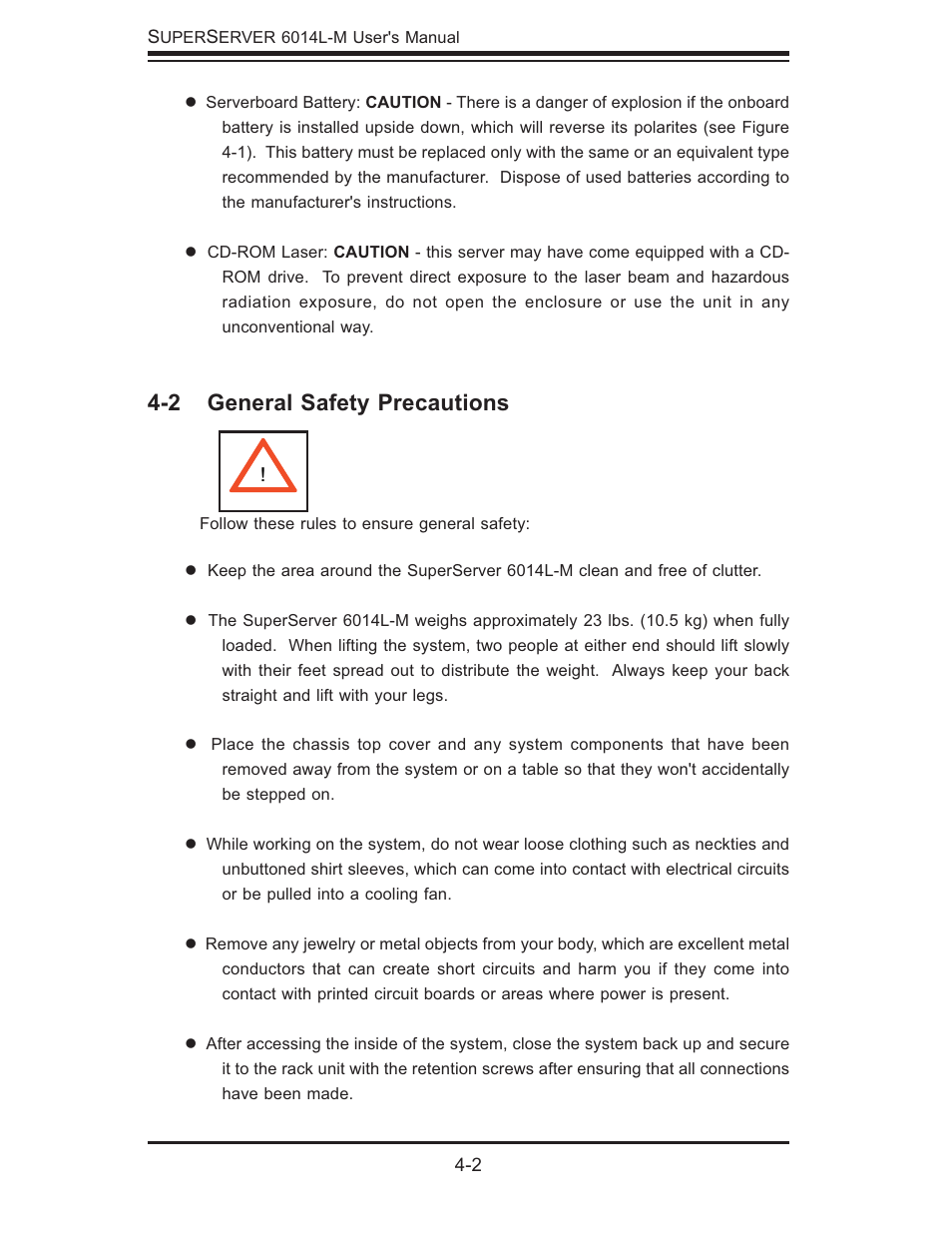 2 general safety precautions | SUPER MICRO Computer SUPERSERVER 6014L-M User Manual | Page 34 / 120