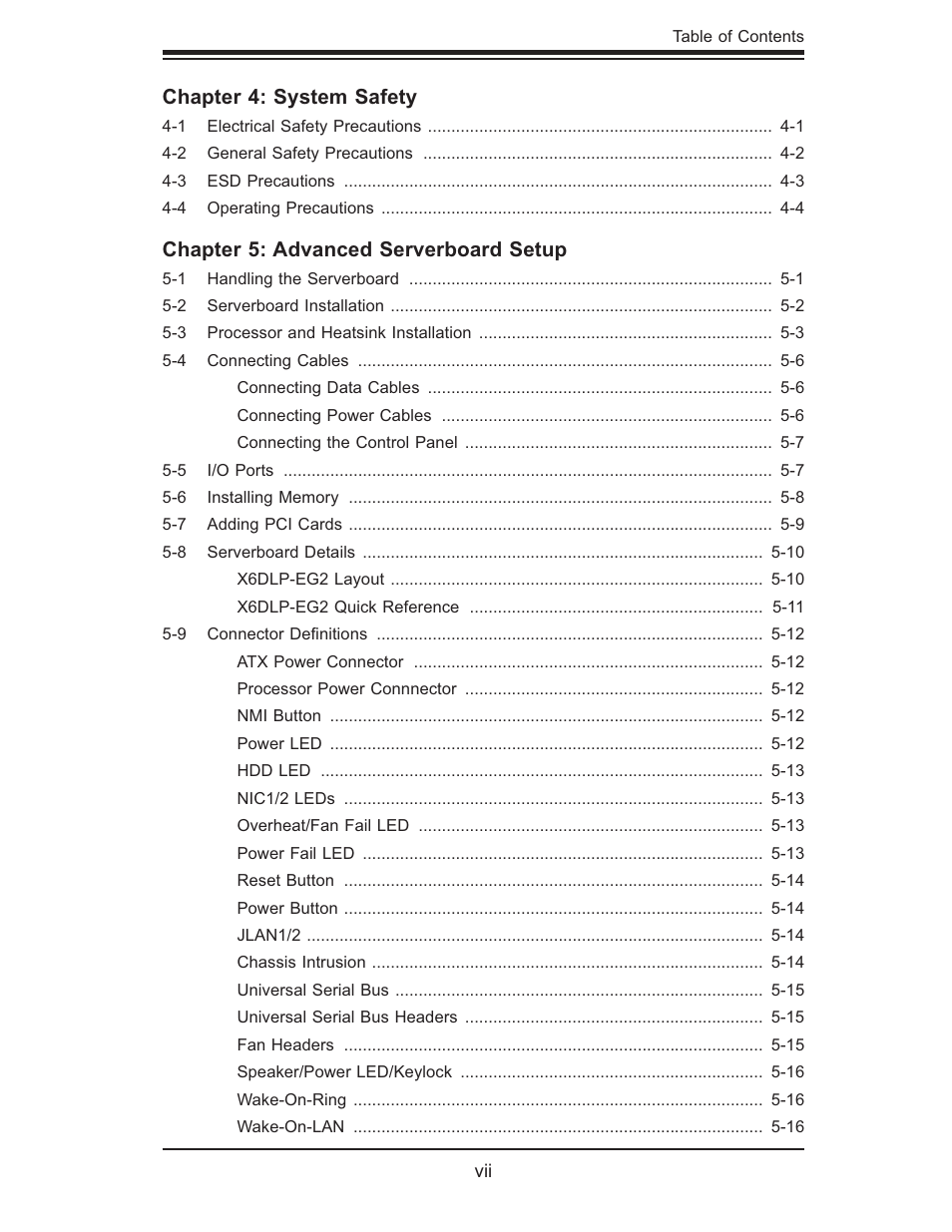 Chapter 4: system safety, Chapter 5: advanced serverboard setup | SUPER MICRO Computer SUPERSERVER 6014L-M User Manual | Page 7 / 120