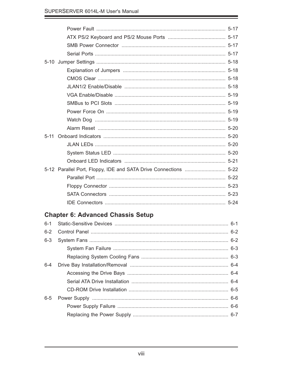 Chapter 6: advanced chassis setup | SUPER MICRO Computer SUPERSERVER 6014L-M User Manual | Page 8 / 120
