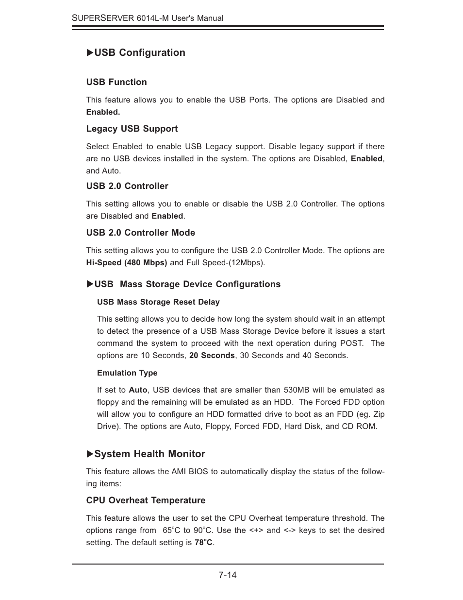 Usb conﬁ guration, System health monitor | SUPER MICRO Computer SUPERSERVER 6014L-M User Manual | Page 82 / 120