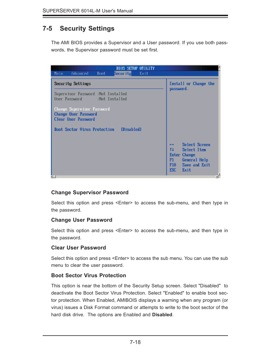 5 security settings | SUPER MICRO Computer SUPERSERVER 6014L-M User Manual | Page 86 / 120