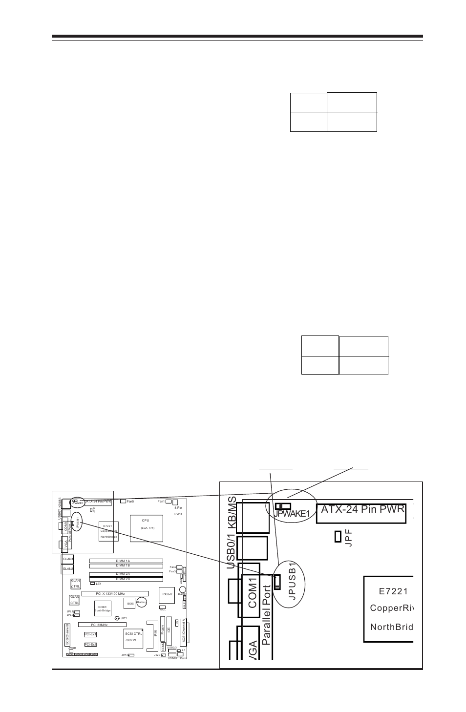 19 usb wake-up, Keyboard wake-up, Kb/ms usb0/1 com1 v ga parallel port | Atx-24 pin pwr, Chapter 2: installation, Jpusb1, Jwake1 jpusb1 | SUPER MICRO Computer MICRO COMPUTER MOTHERBOARD P8SC8 User Manual | Page 39 / 96