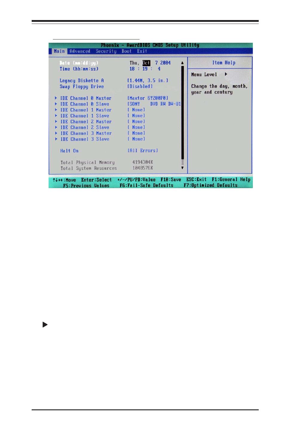 Main bios setup menu | SUPER MICRO Computer MICRO COMPUTER MOTHERBOARD P8SC8 User Manual | Page 55 / 96