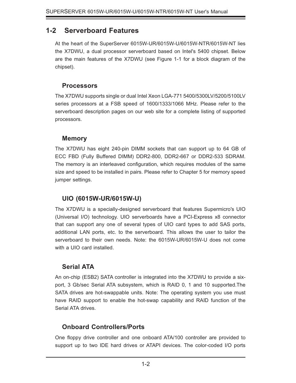 2 serverboard features | SUPER MICRO Computer 6015W-UR User Manual | Page 10 / 110