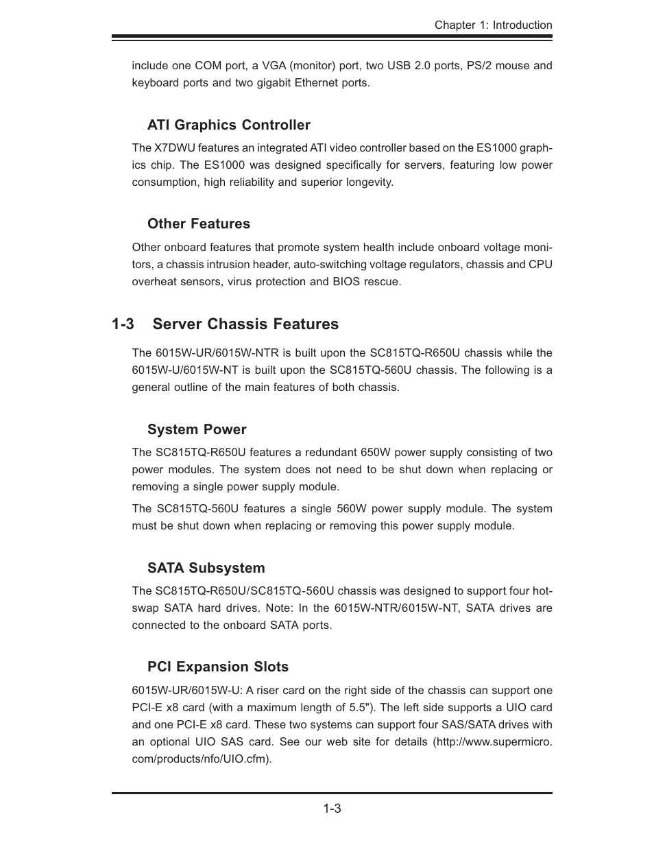 3 server chassis features | SUPER MICRO Computer 6015W-UR User Manual | Page 11 / 110