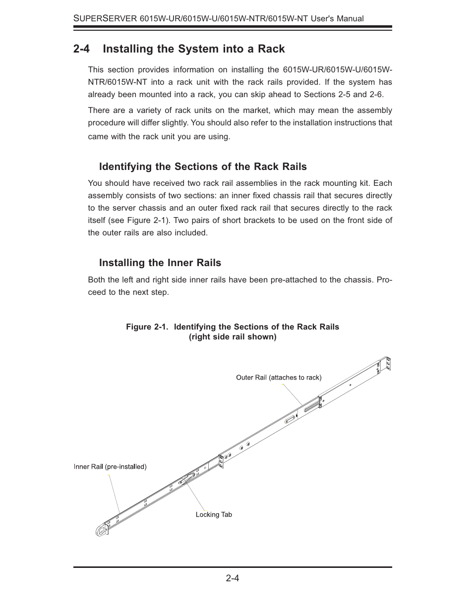 4 installing the system into a rack | SUPER MICRO Computer 6015W-UR User Manual | Page 18 / 110