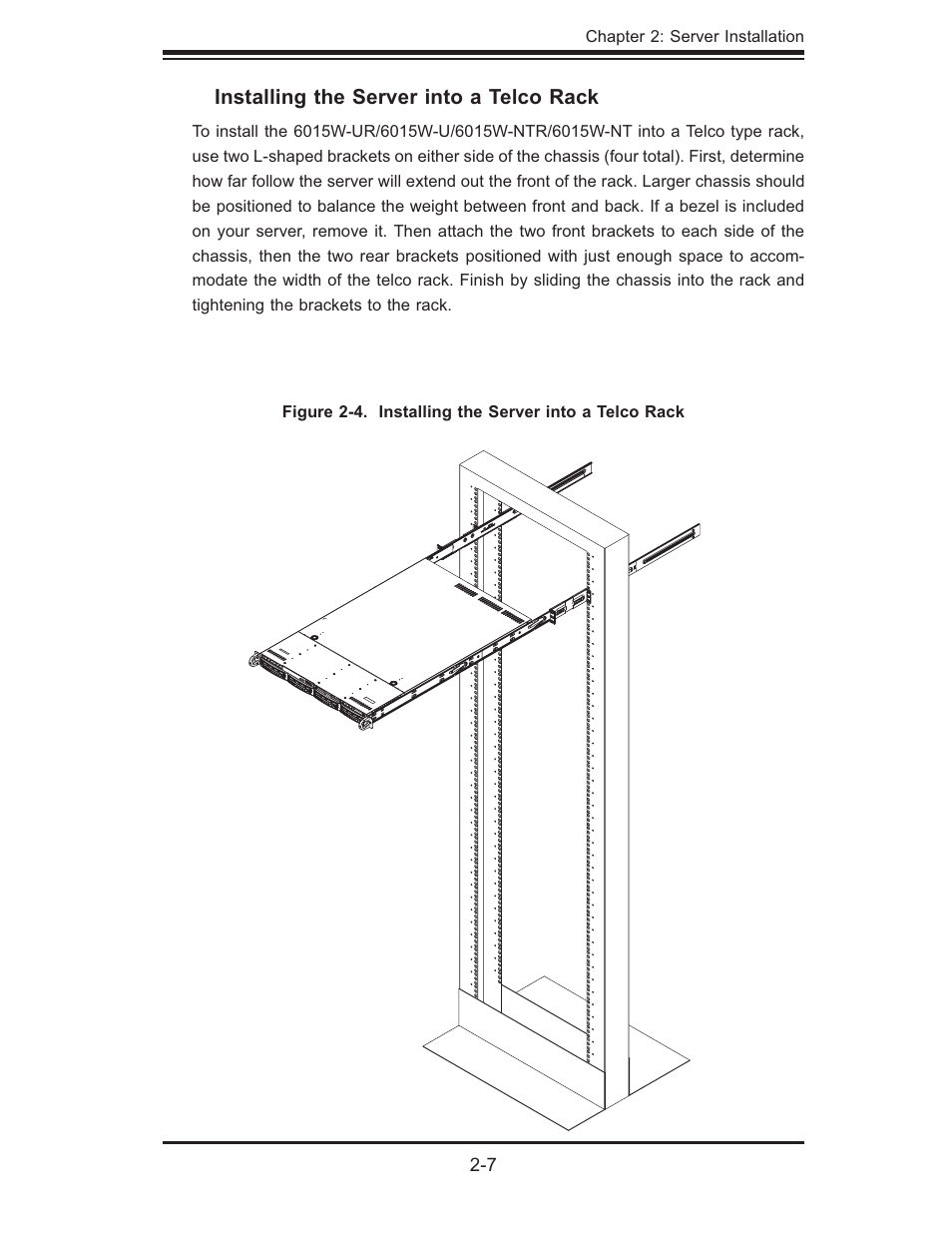 Installing the server into a telco rack | SUPER MICRO Computer 6015W-UR User Manual | Page 21 / 110