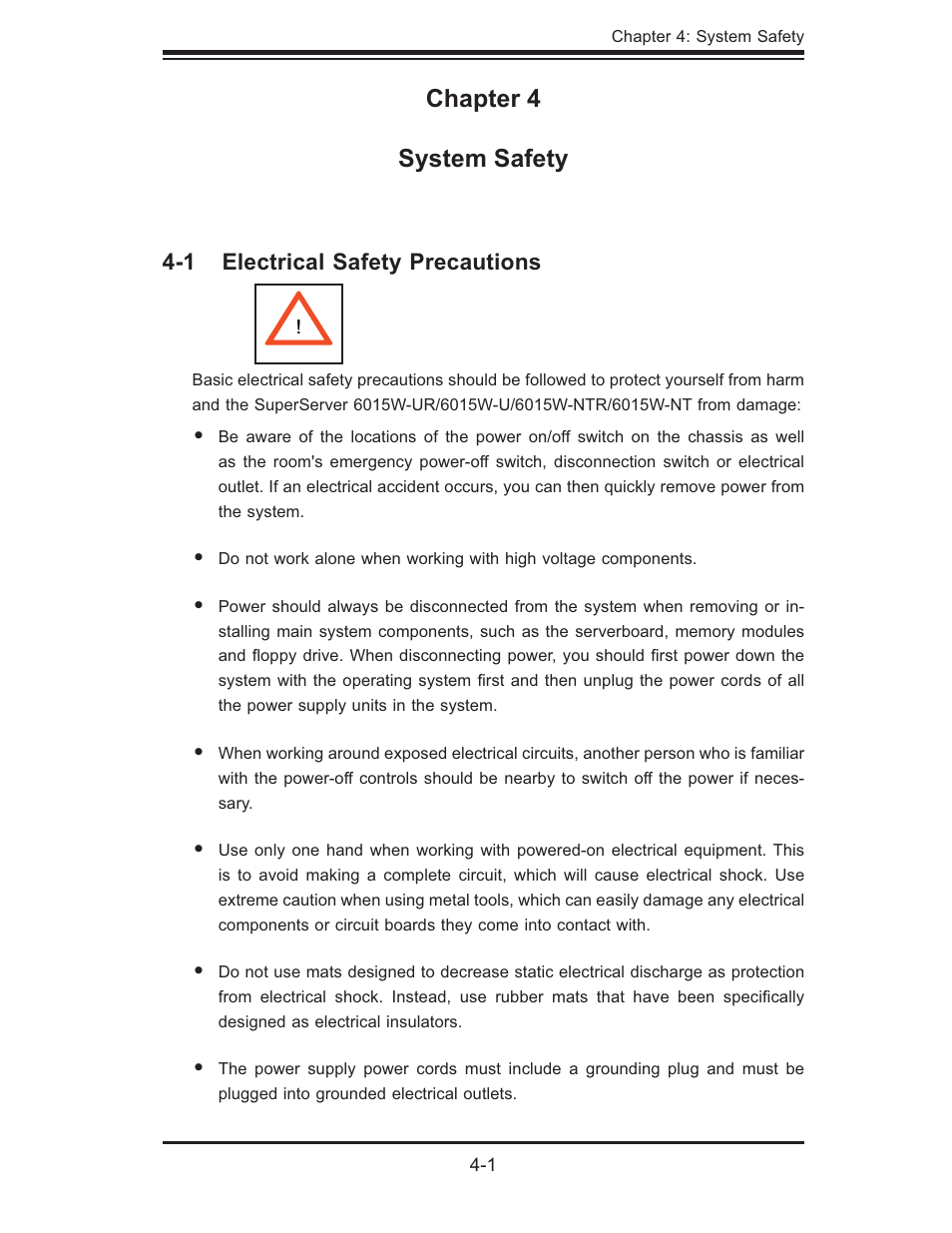 Chapter 4 system safety | SUPER MICRO Computer 6015W-UR User Manual | Page 29 / 110